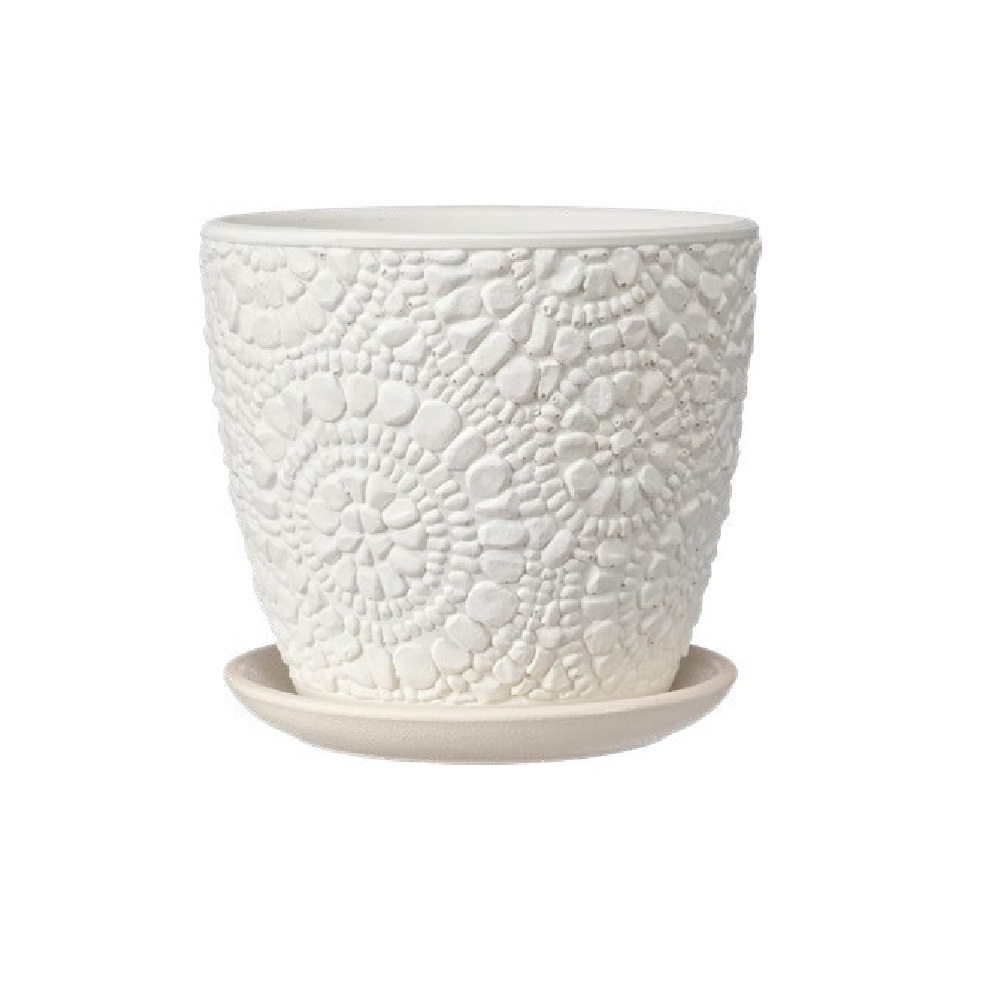 Горшок бетон КАМЕШКИ бутон белый №3 2,15л /