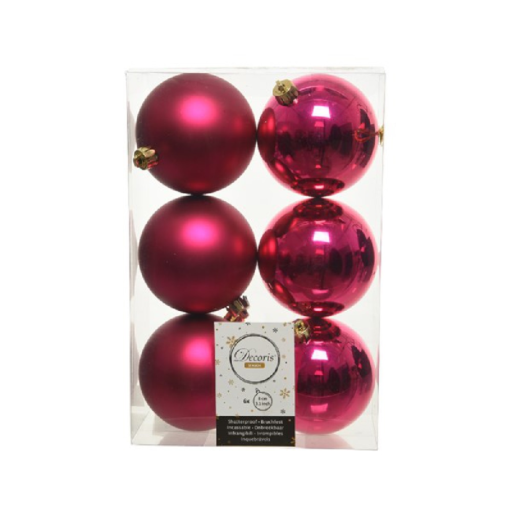 Набор елочных шаров d 80мм 6шт ягодно-розовый /28