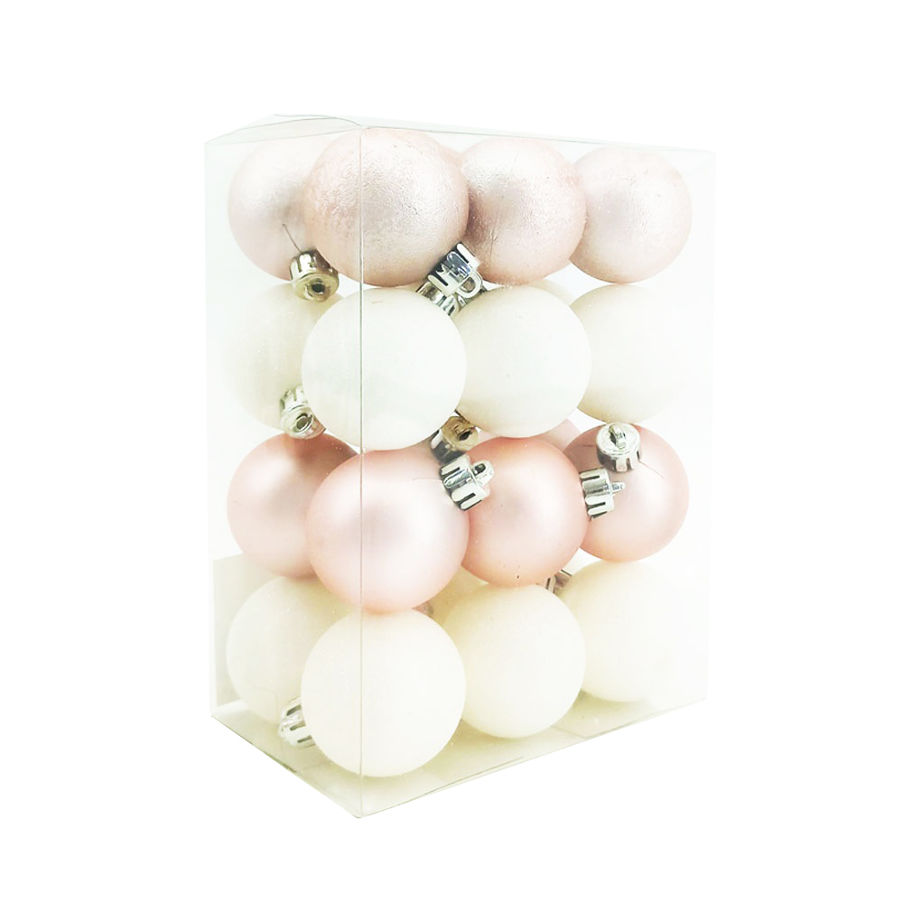 Набор елочных шаров d40мм, 24 шт белый/розовый(пластик) /72