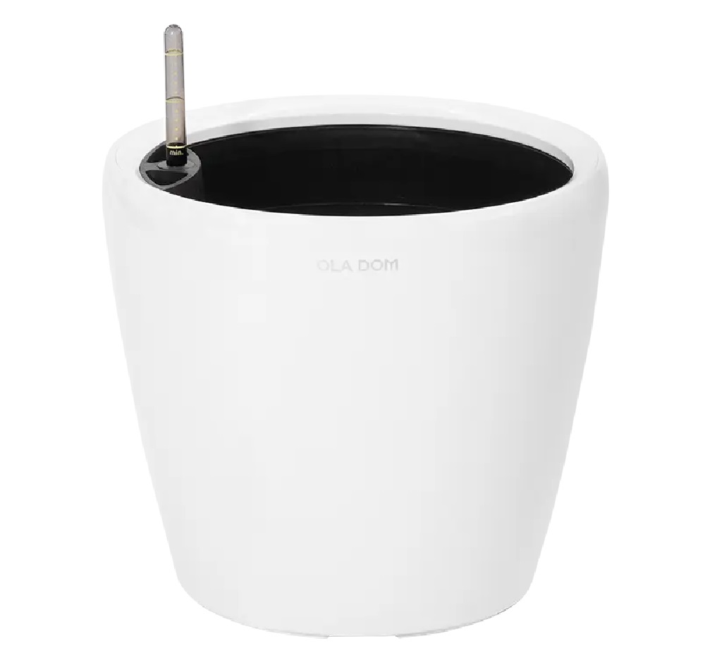 Кашпо пластиковое DELUXE круглое OLA DOM 42л (белый) с автополивом