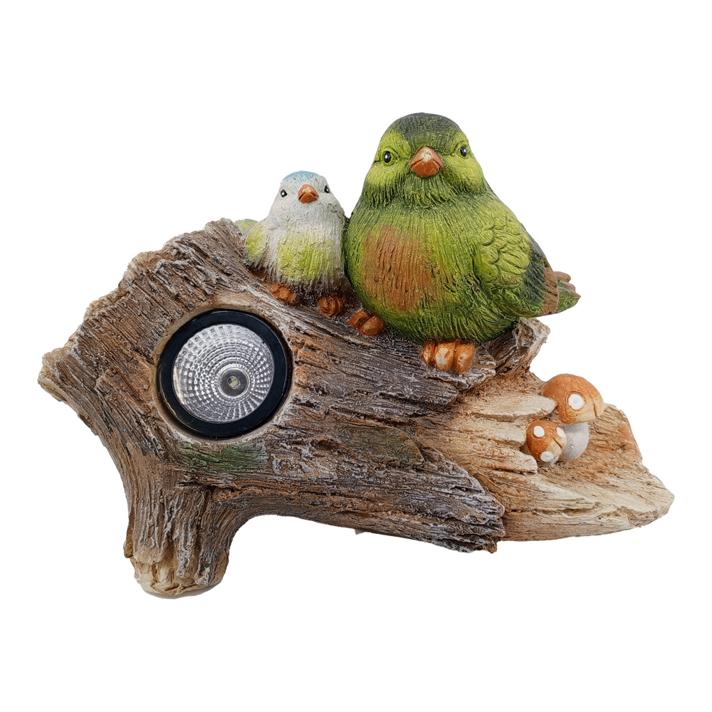 Фигура декоративная солар Птицы на пеньке h 21.4см (с солнечной батареей) /