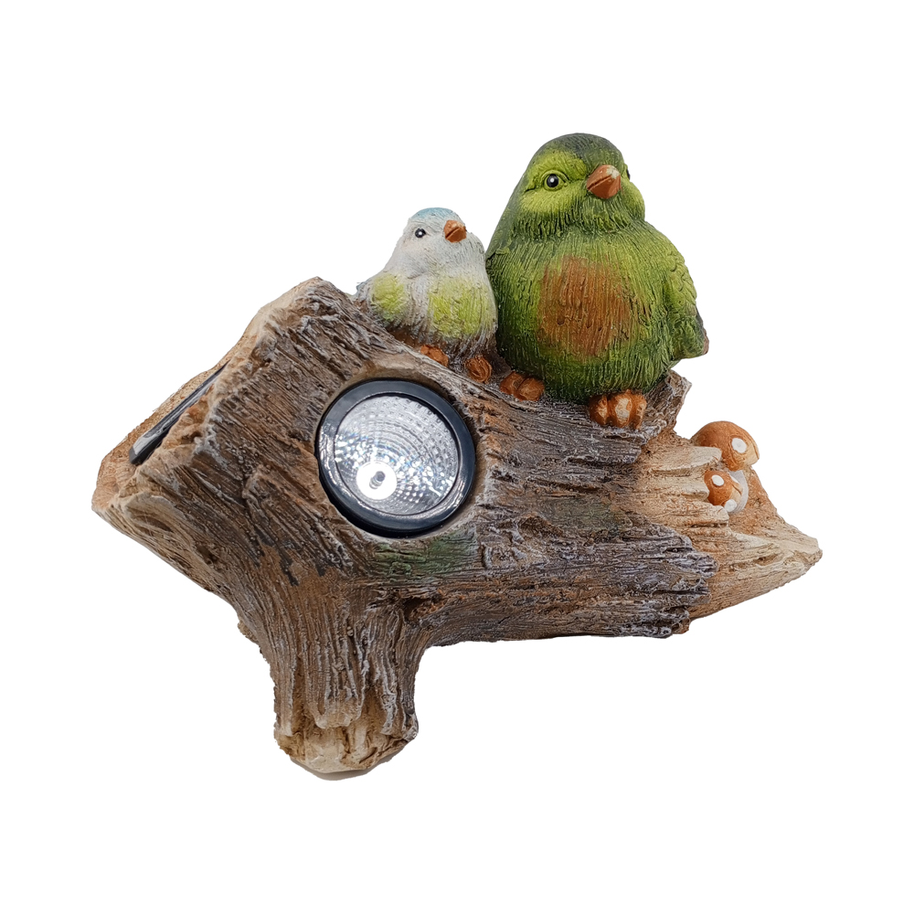 Фигура декоративная солар Птицы на пеньке h 21.4см (с солнечной батареей) /