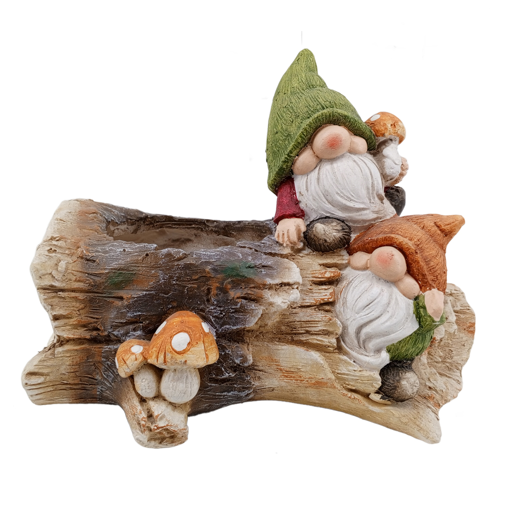 Фигура декоративная КАШПО Гномик на пеньке h 26.5см/