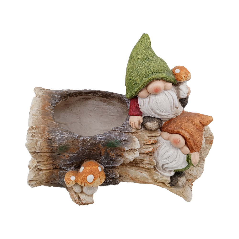Фигура декоративная КАШПО Гномик на пеньке h 26.5см/