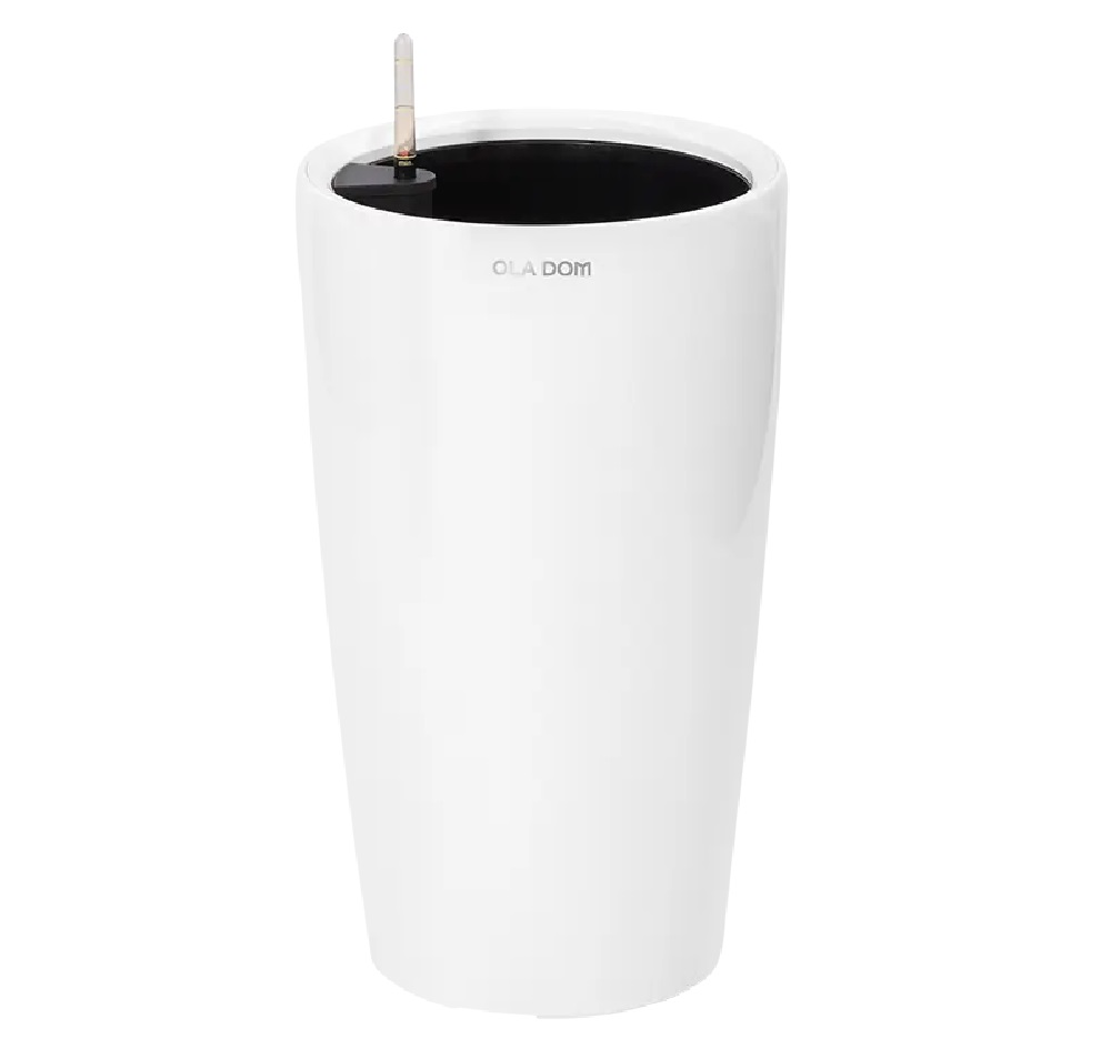 Кашпо пластиковое DELUXE круглое LONG OLA DOM 18л (белый) с автоплоивом