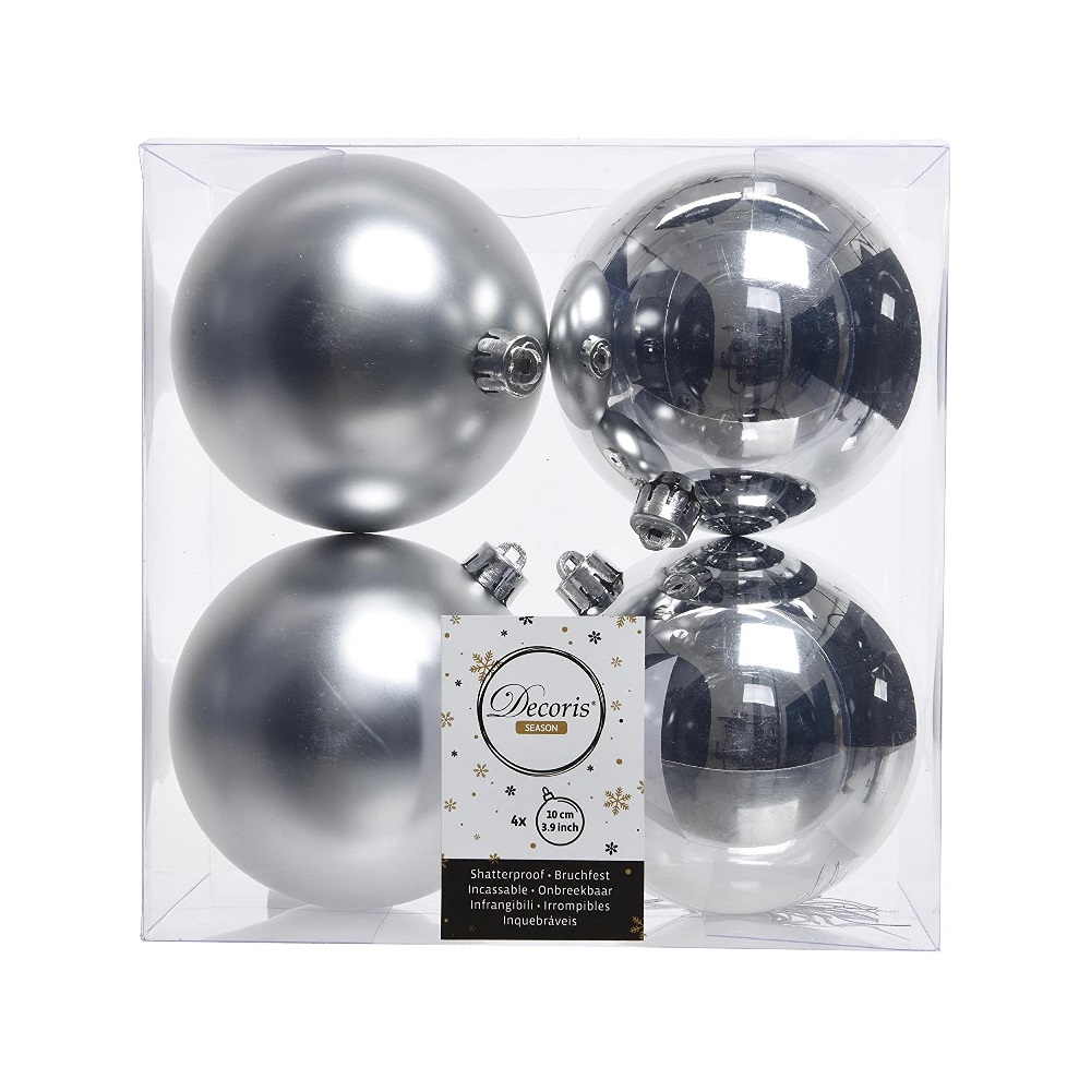 Набор елочных шаров d 100мм 4шт серебро /18