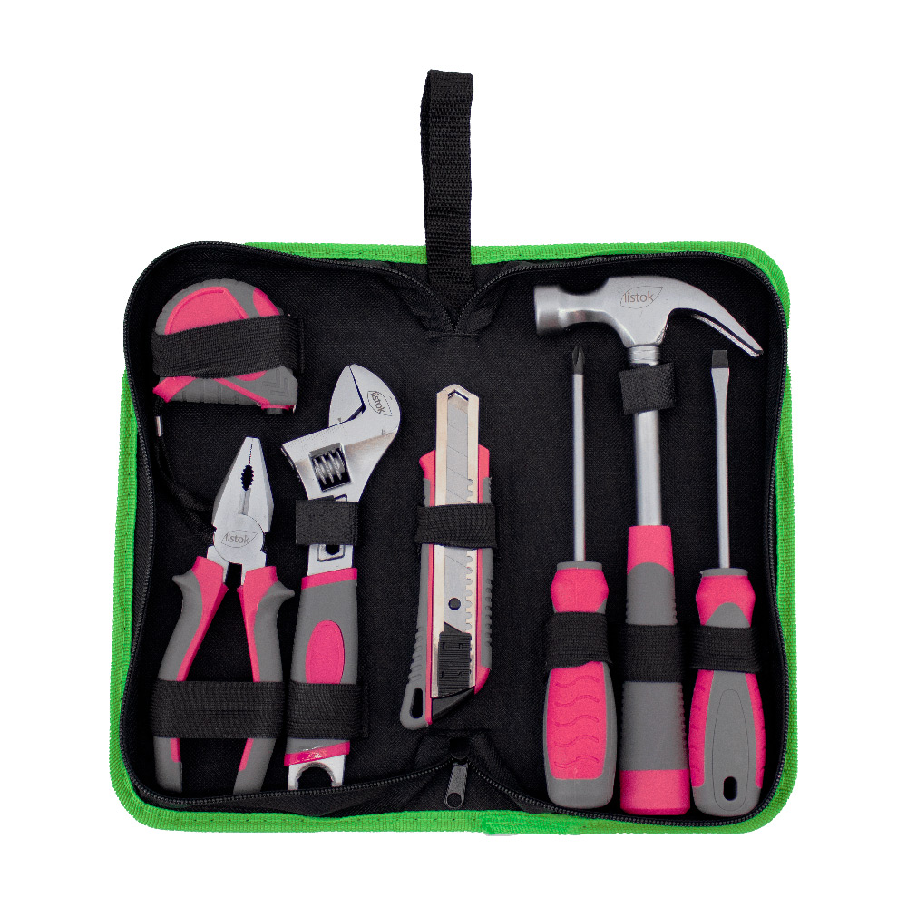 Набор инструмента бытового LISTOK ЭКСПЕРТ розовый в футляре 7шт/10
