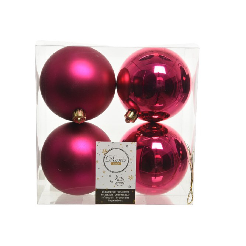 Набор елочных шаров d 100мм 4шт ягодно-розовый /18