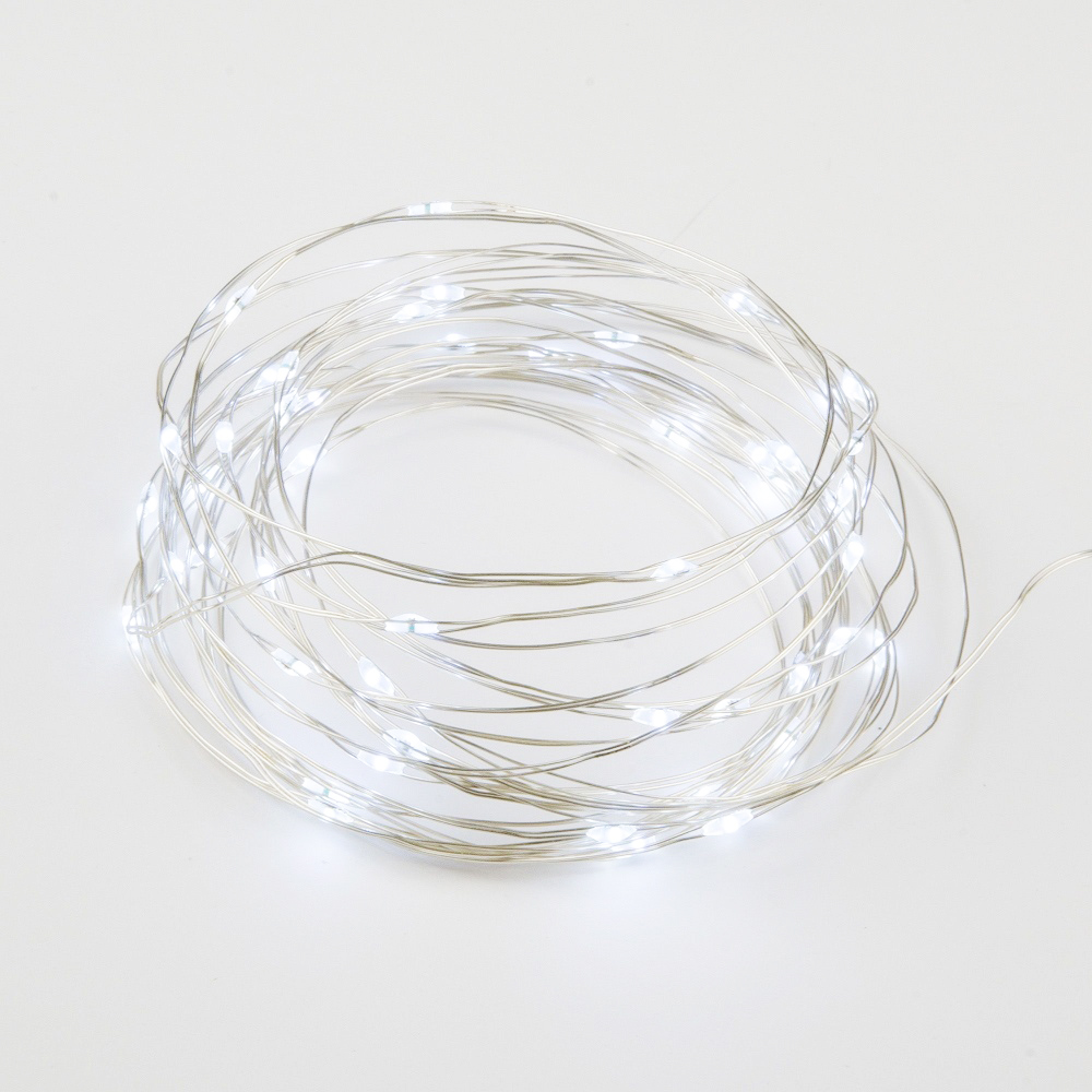 Гирлянда 20 светодиодов "Роса" 2м, белый свет, на батарейках