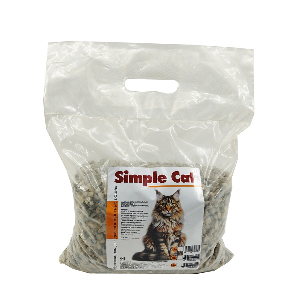 Наполнитель минеральный впитывающий "Simple Cat" для длинношерстных, 5л
