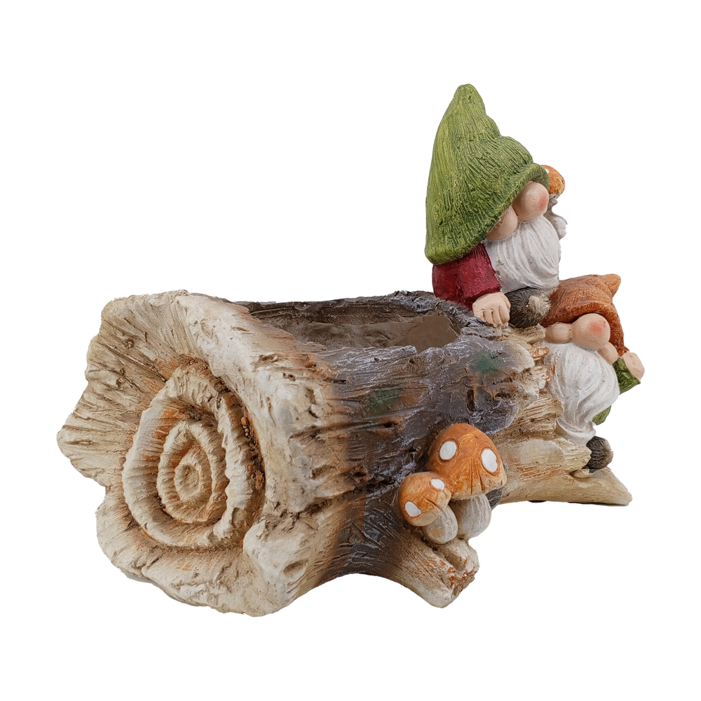 Фигура декоративная КАШПО Гномик на пеньке h 26.5см/