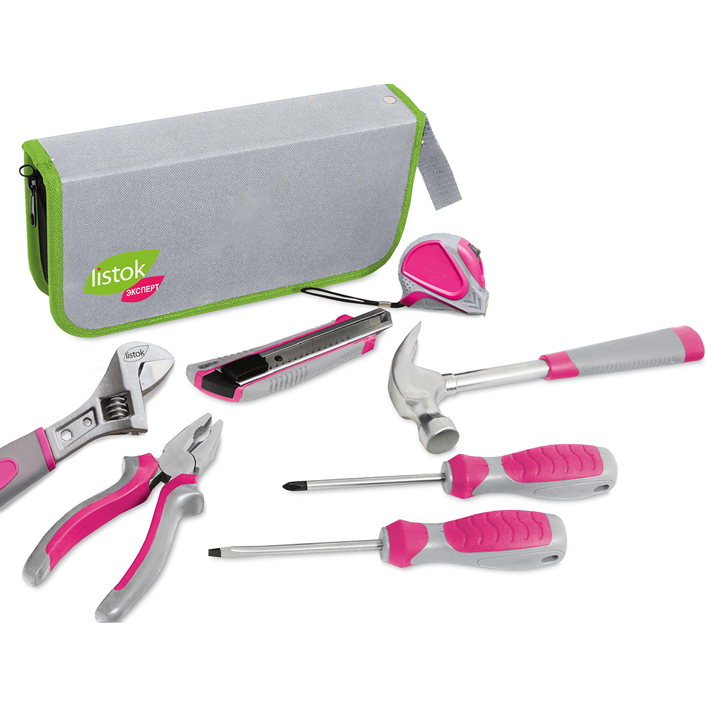 Набор инструмента бытового LISTOK ЭКСПЕРТ розовый в футляре 7шт/10