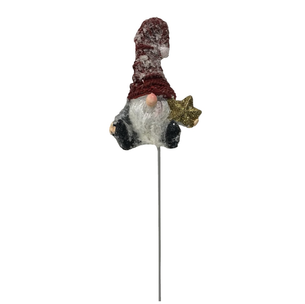 Фигура декоративная на палочке Гном новогодний 2 h 7,5см (полирезина)