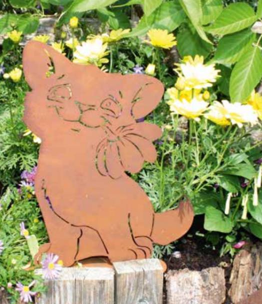Фигура садовая КОШКА С ЦВЕТКОМ на опоре h-32,5см /1
