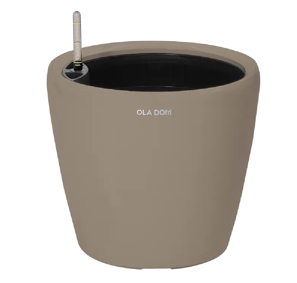 Кашпо пластиковое DELUXE круглое OLA DOM 16л (мокко) с автополивом