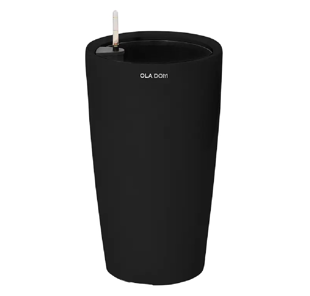 Кашпо пластиковое DELUXE круглое LONG OLA DOM 18л (черный) с автополивом
