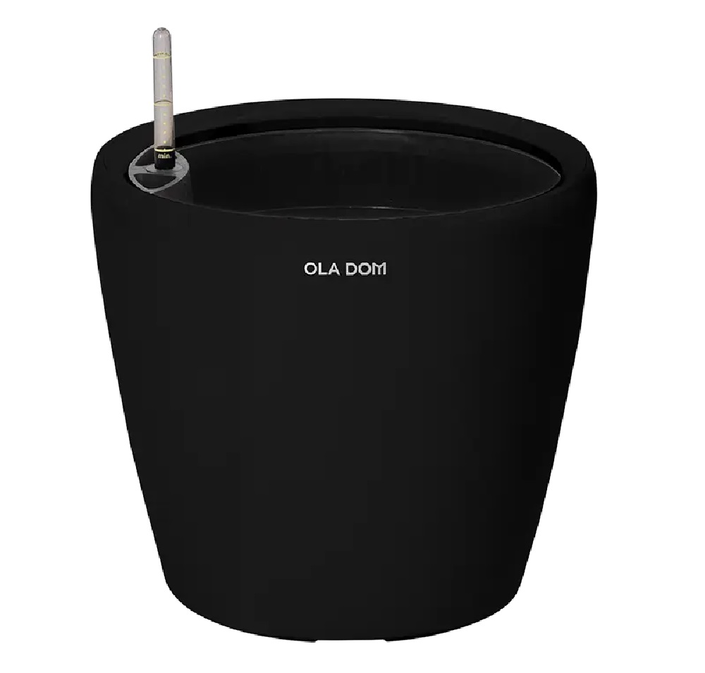Кашпо пластиковое DELUXE круглое OLA DOM 42л (черный) с автополивом