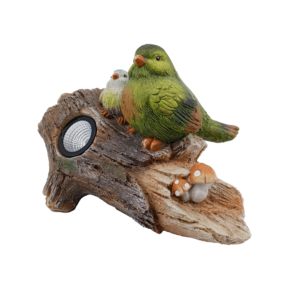 Фигура декоративная солар Птицы на пеньке h 21.4см (с солнечной батареей) /