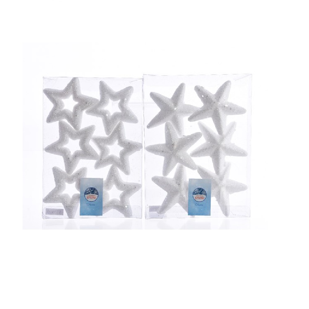 Набор елочных украшений 6шт ЗВЕЗДА d 8см белоснежный/36
