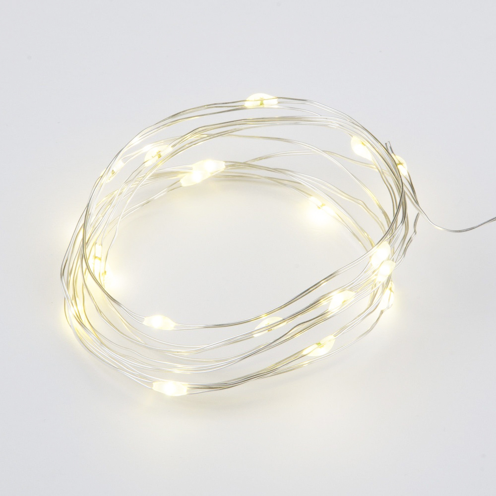 Гирлянда 20 светодиодов "Роса" 2м, теплый белый свет, на батарейках