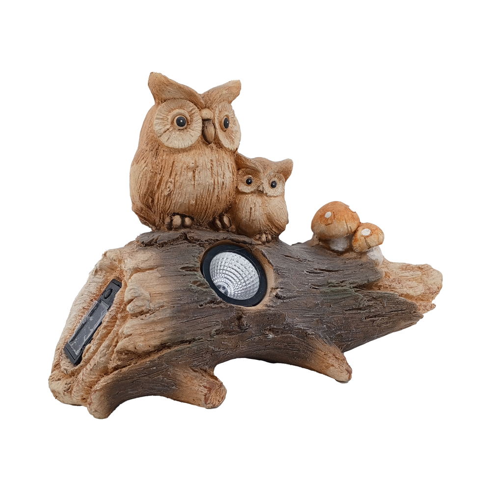 Фигура декоративная солар Совы на пеньке h 25см (с солнечной батареей )/