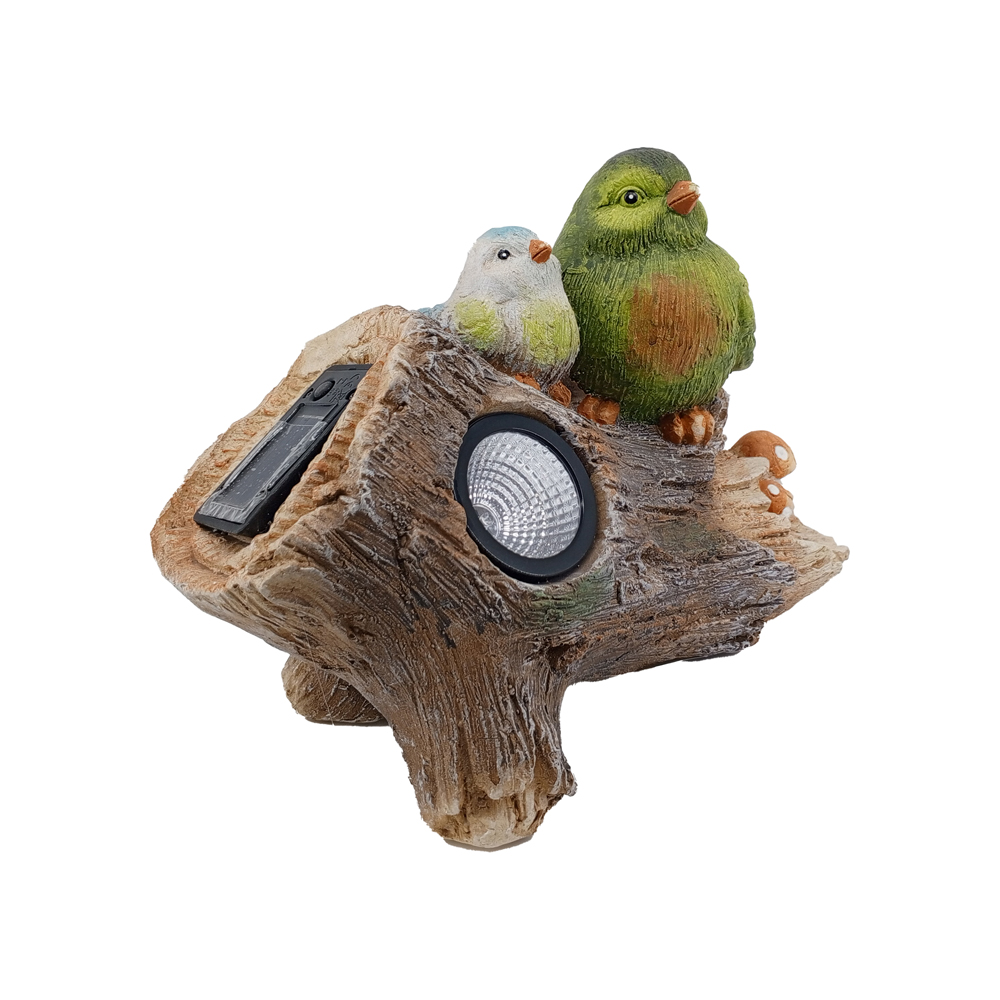 Фигура декоративная солар Птицы на пеньке h 21.4см (с солнечной батареей) /